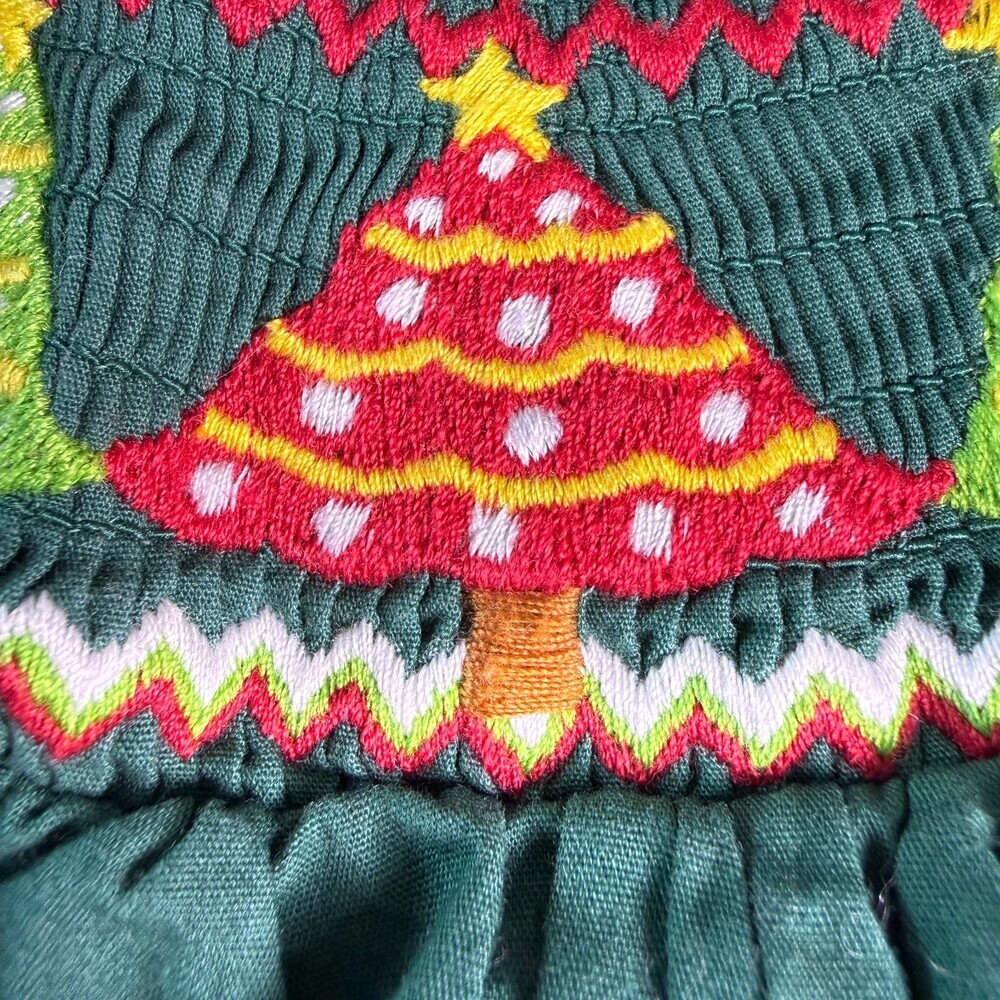 Lil Cactus Smocked Christmas Dress 3-6 Months - Green Corduroy Holiday Trees - Picture 12 of 16